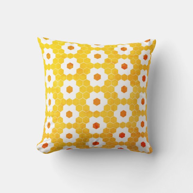 Honeycombs & Flowers Throw Pillow (Front)