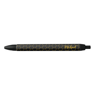 Honeycombs Gold pattern Black background Pen