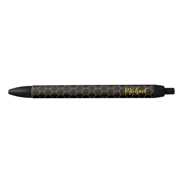 Honeycombs Gold pattern Black background Pen (Front)