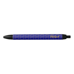 Honeycombs Gold pattern Navy Blue background Pen