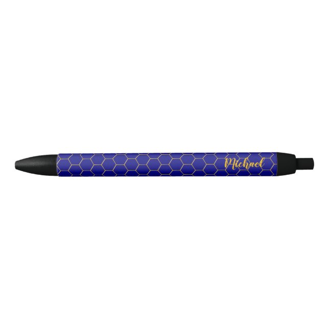 Honeycombs Gold pattern Navy Blue background Pen (Front)