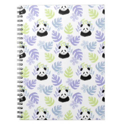 Honeydew Lilac and Sky Blue Panda Pattern Notebook