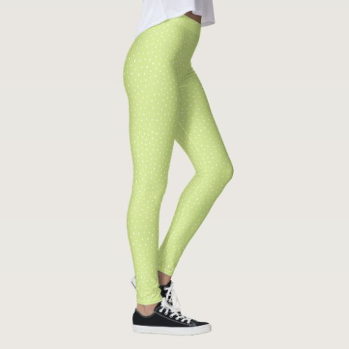 Honeydew Lime Green Polka Dots Abstract Pattern Leggings