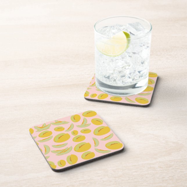 Honeydew Melons Fruit Pattern Beverage Coaster (Right Side)
