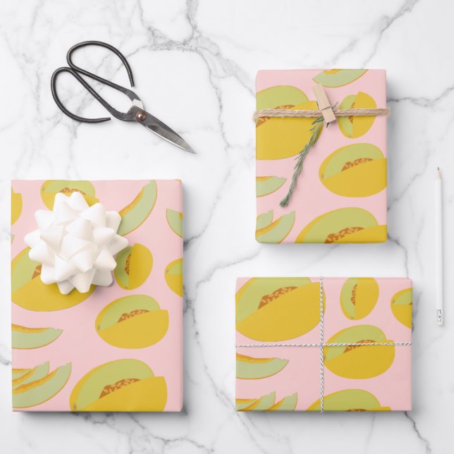 Honeydew Melons Fruit Pattern Wrapping Paper Sheets (Front)