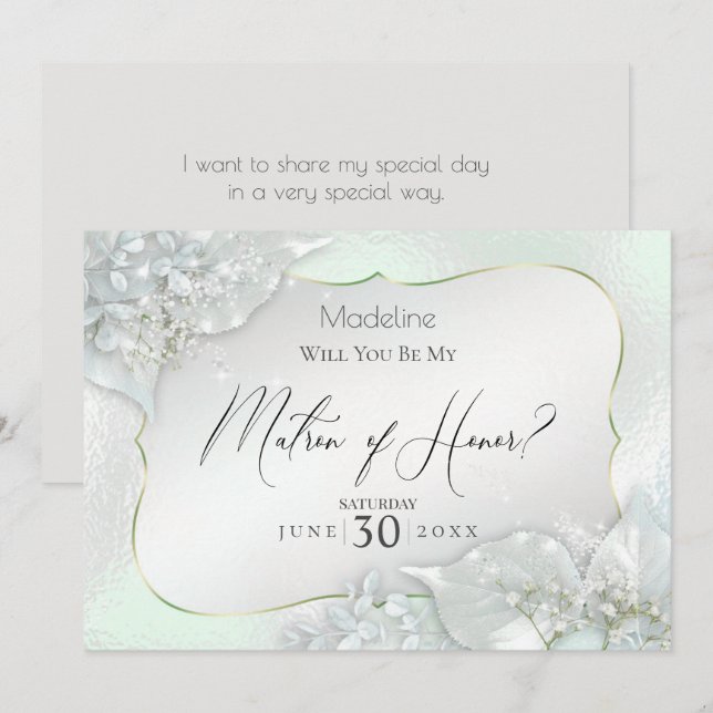 Honeydew Shimmer Will You Be My Matron of Honor Invitation (Front/Back)