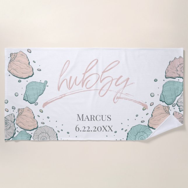 Honeymoon Beach - HUBBY  Coral Seashells Beach Towel (Front)