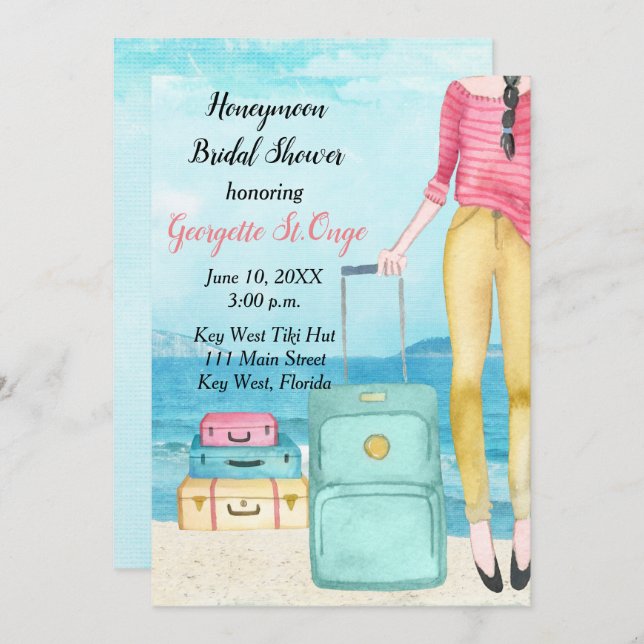 Honeymoon Bridal Shower Invitation Tropical (Front/Back)