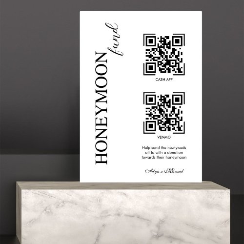 Honeymoon Elegant Fund Modern Cash QR Code Wedding Pedestal Sign