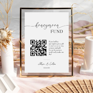 Honeymoon Fun Minimalist Script QR code Wedding Pedestal Sign