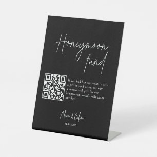 Honeymoon Fun Minimalist Script QR code Wedding Pedestal Sign