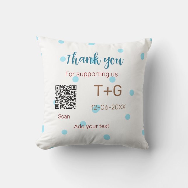 Honeymoon fund Add Q R code couple name wedding Throw Pillow (Front)