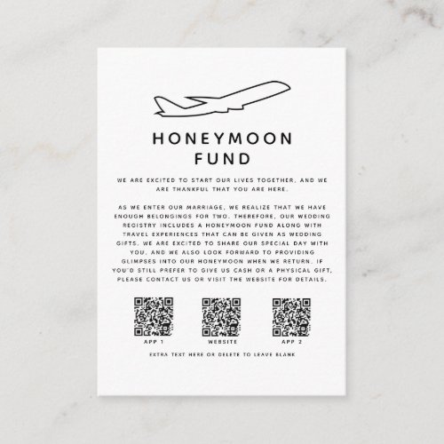Honeymoon Fund Apps Website Digital QR Code Enclosure Card