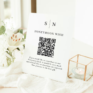 Honeymoon Fund Black and White QR Code Registry Pedestal Sign