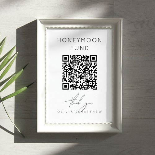 Honeymoon Fund Black and white QR Code wedding Poster