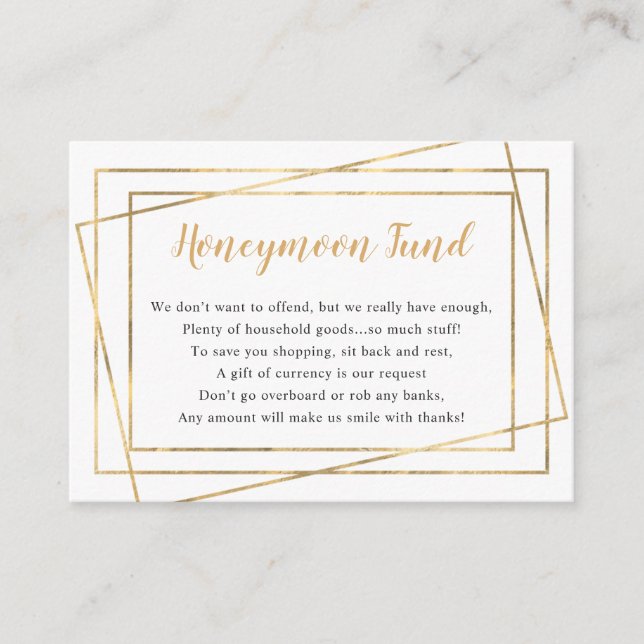 Honeymoon Fund bridal shower or wedding Enclosure Card (Front)