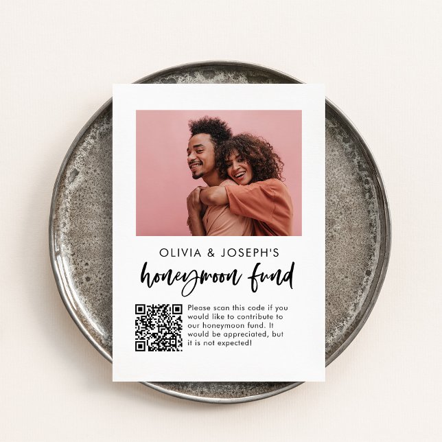 Honeymoon Fund | Casual Script Photo and QR Code Enclosure Card (Creator Uploaded)
