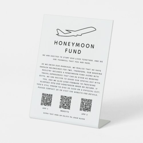 Honeymoon Fund Digital QR Code 2 Apps  Website Pedestal Sign