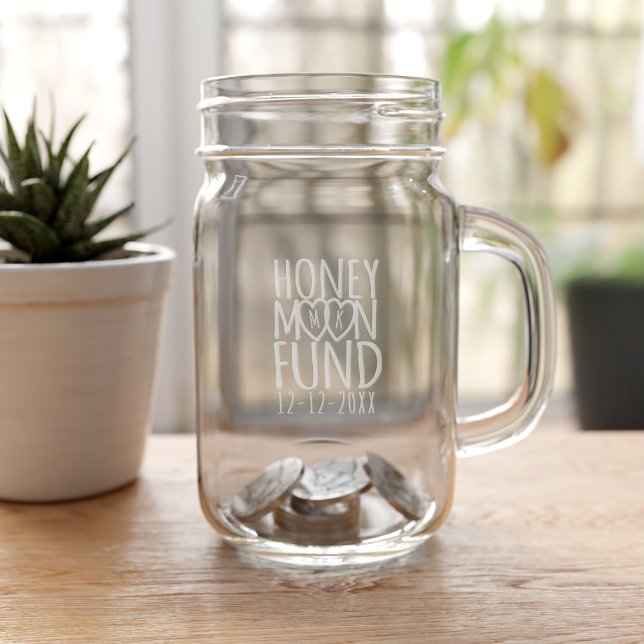 Honeymoon Fund | DIY Wedding Etched Mason Jar (Add your initials and wedding date to this mason jar and start saving your change)
