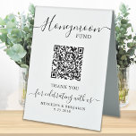 Honeymoon Fund Elegant Calligraphy QR Code Wedding Table Tent Sign<br><div class="desc">Honeymoon Fund ! Simple yet elegant calligraphy, this wedding honeymoon fund sign features Honeymoon in elegant calligraphy, your personalized QR code for a cash app or Venmo. Customize this elegant wedding sign with your names and date! COPYRIGHT © 2020 Judy Burrows, Black Dog Art - All Rights Reserved. Honeymoon Fund...</div>