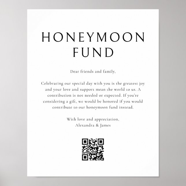 Honeymoon Fund Minimal Black White Wishing Well Poster (Front)