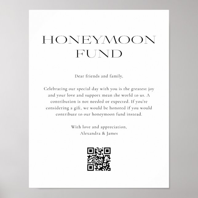 Honeymoon Fund Minimal Black White Wishing Well Poster (Front)