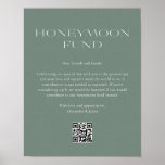 Honeymoon Fund Minimal Dark Sage Wishing Well Poster<br><div class="desc">Custom Wedding Honeymoon Fund Poster Sign in modern minimalist style and dark sage green and white. The sign features a custom QR code that guests can scan with their smartphone to easily make a donation towards the couple's honeymoon. All colors of this sign can be changed in the design tool...</div>