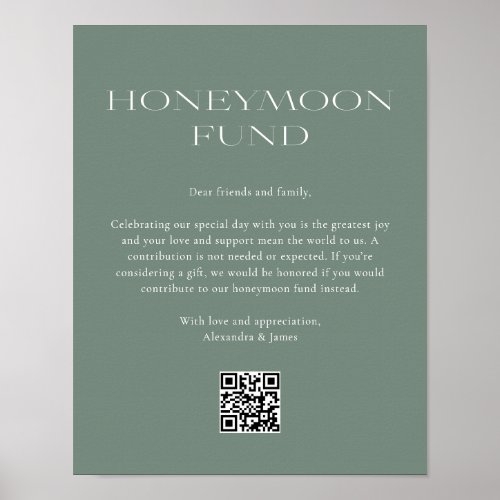 Honeymoon Fund Minimal Dark Sage Wishing Well Poster