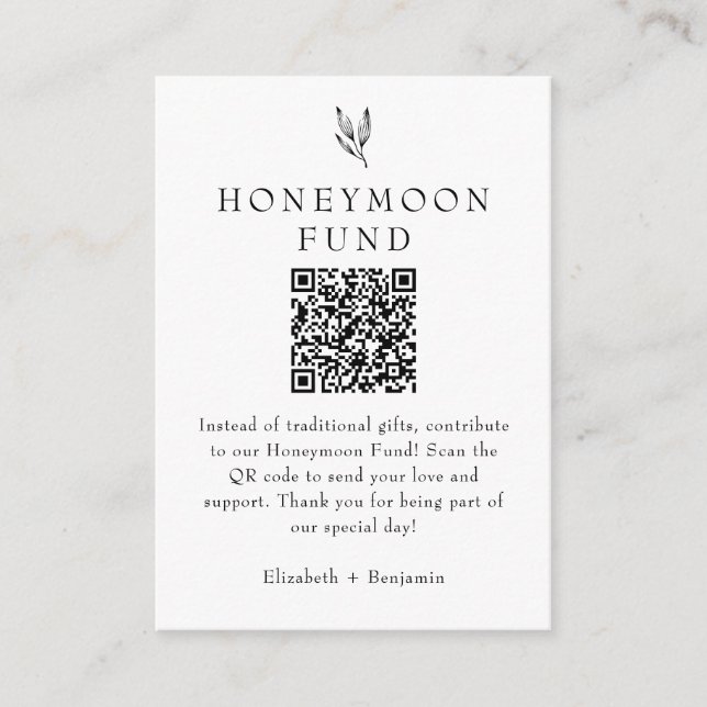 Honeymoon Fund Minimalist Botanical Wedding  Enclosure Card (Front)