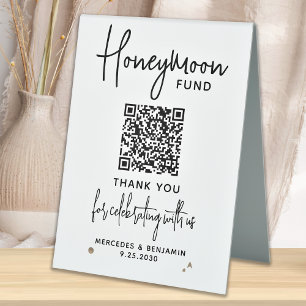 Honeymoon Fund Modern Calligraphy QR Code Wedding  Table Tent