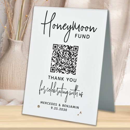 Honeymoon Fund Modern Calligraphy QR Code Wedding  Table Tent Sign