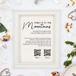 Honeymoon fund modern cash qr code poster<br><div class="desc">This alternative wedding registry Honeymoon Fund sign features the caption "Take us to the mountains" in modern black fonts over a plain white background. Easily add up to 2 QR Codes to invite your guests to make a contribution to your dream vacation by sending cash donations to your payment app...</div>