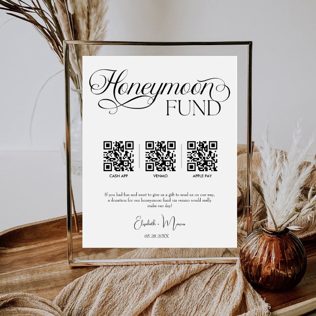 Honeymoon Fund Modern Cash QR Code Wedding Pedestal Sign (Creator Uploaded)