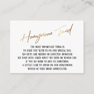 Honeymoon Fund Modern Gold Handwriting Wedding Enclosure Card
