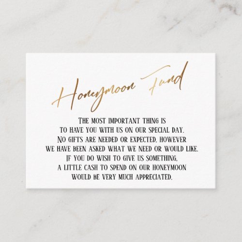 Honeymoon Fund Modern Gold Handwriting Wedding Enclosure Card