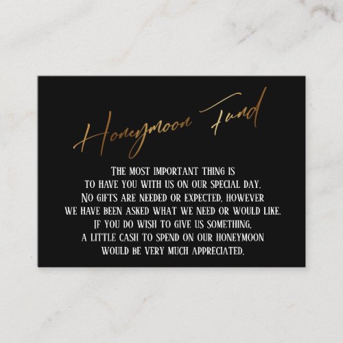 Honeymoon Fund Modern Gold Handwriting Wedding Enclosure Card