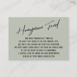 Honeymoon Fund Modern Handwriting Sage Green Enclosure Card<br><div class="desc">These simple, distinctive card inserts were designed to match other items in a growing event suite that features a modern casual handwriting font over a plain background you can change to any color you like. On the front side you read "Honeymoon Fund" in the featured type; on the back I've...</div>