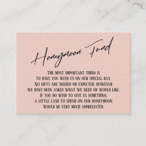 Honeymoon Fund Modern Handwriting Simple Blush Enclosure Card