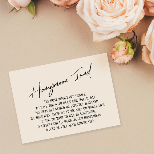 Honeymoon Fund Modern Handwriting Simple Cream Enclosure Card