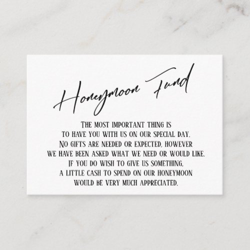 Honeymoon Fund Modern Handwriting Simple Wedding Enclosure Card