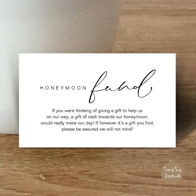 Honeymoon Fund, Modern Romantic Wedding Enclosure Card (Honeymoon Fund, Modern Romantic Wedding Wish Enclosure Card, White Black)