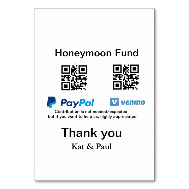 Honeymoon Fund PayPal Venmo QR code thank you (Front)