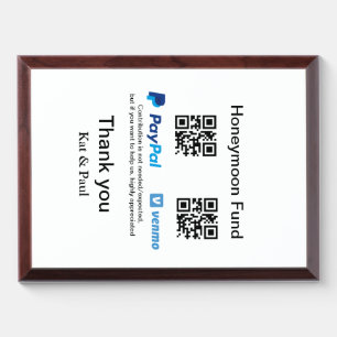 Honeymoon Fund PayPal Venmo QR code thank you Award Plaque