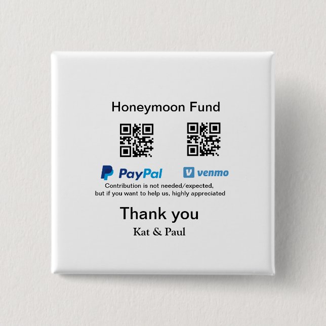 Honeymoon Fund PayPal Venmo QR code thank you Button (Front)