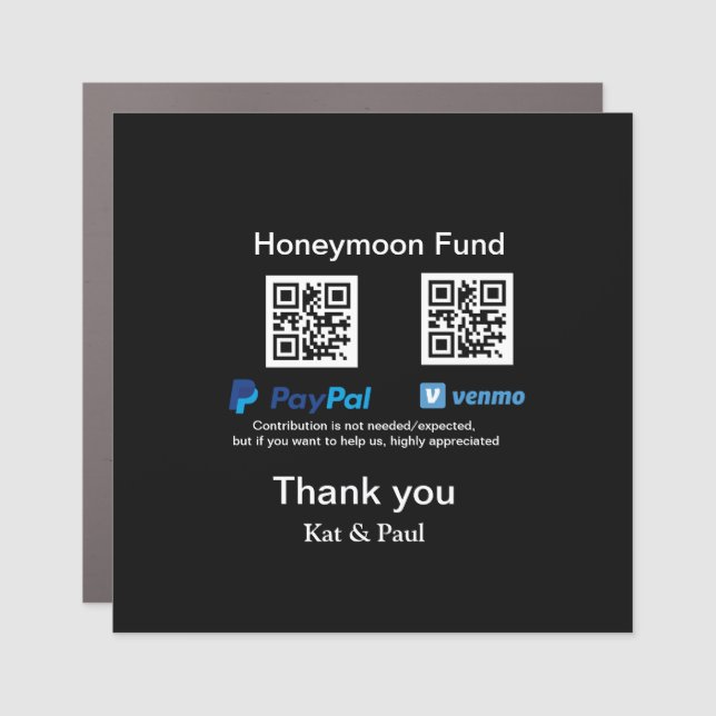 Honeymoon Fund PayPal Venmo QR code thank you Car Magnet (Front)