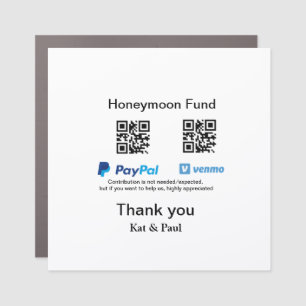 Honeymoon Fund PayPal Venmo QR code thank you Car Magnet