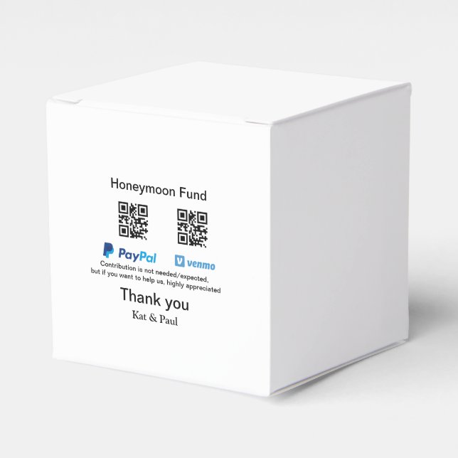 Honeymoon Fund PayPal Venmo QR code thank you Favor Boxes (Front Side)