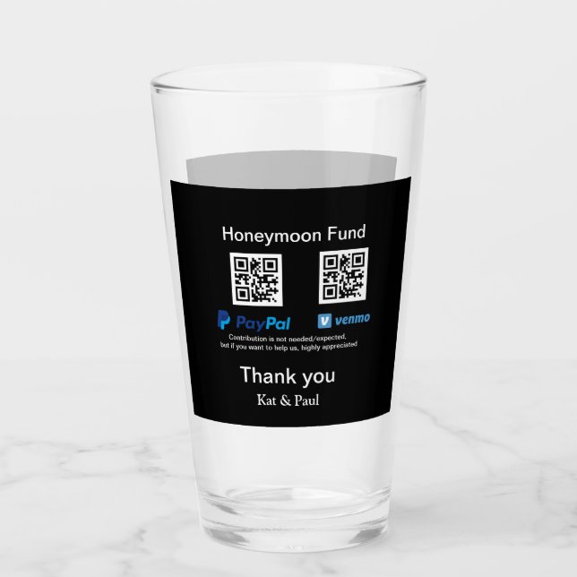 Honeymoon Fund PayPal Venmo QR code thank you Glass (Front)