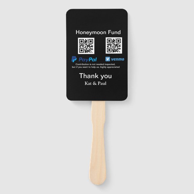 Honeymoon Fund PayPal Venmo QR code thank you Hand Fan (Front)