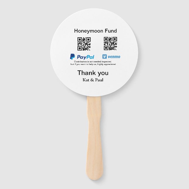 Honeymoon Fund PayPal Venmo QR code thank you Hand Fan (Front)
